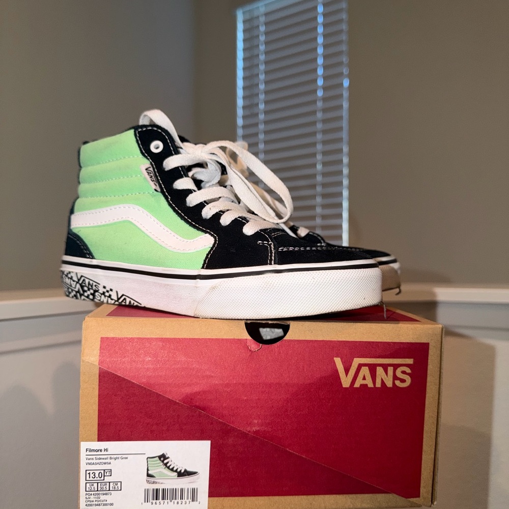 Vans High-Top Sneakers in Black and Light Green